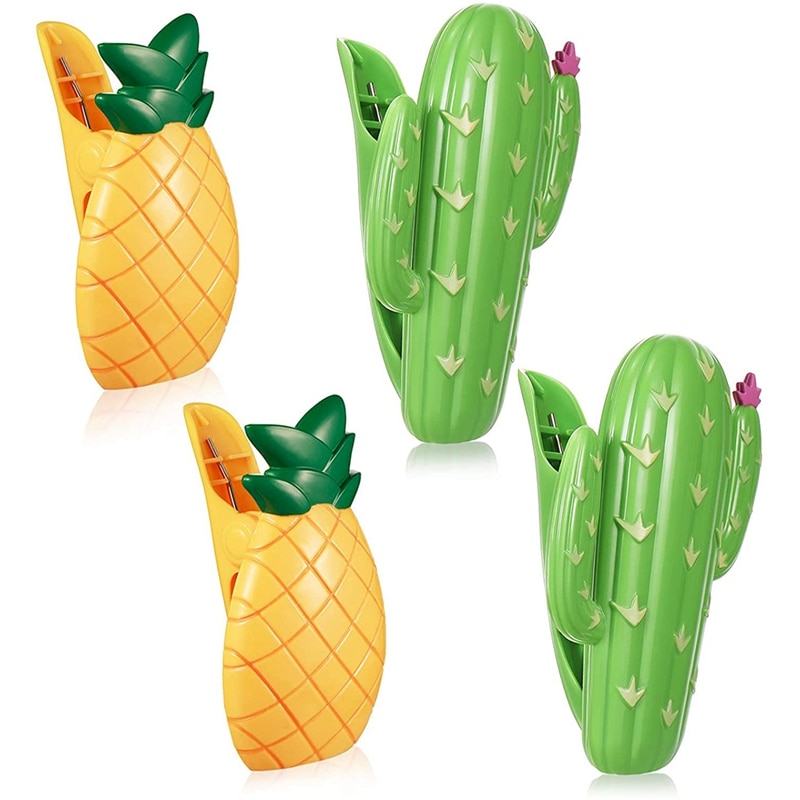4 Pcs Beach Towel Clips Plastic Large Beach Towels Clips for Beach Clothes Lines Pineapple Cactus Decorative Travel Clip