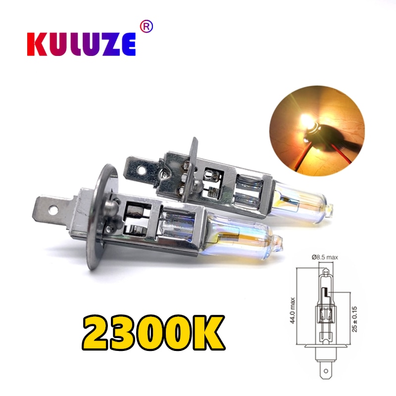2 Pcs H1 12V55W Headlamp 2300K P14.5s Halogen Replace Upgrade Super Yellow Rain And Fog Proof Light Car Bulbs