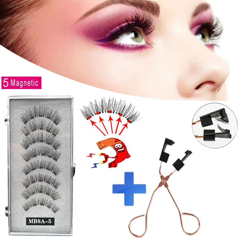 Reusable magnetic false eyelashes 8-piece set eyelash clip ，5 magnets， 3D false eyelash extension self-adhesive eye makeup tool
