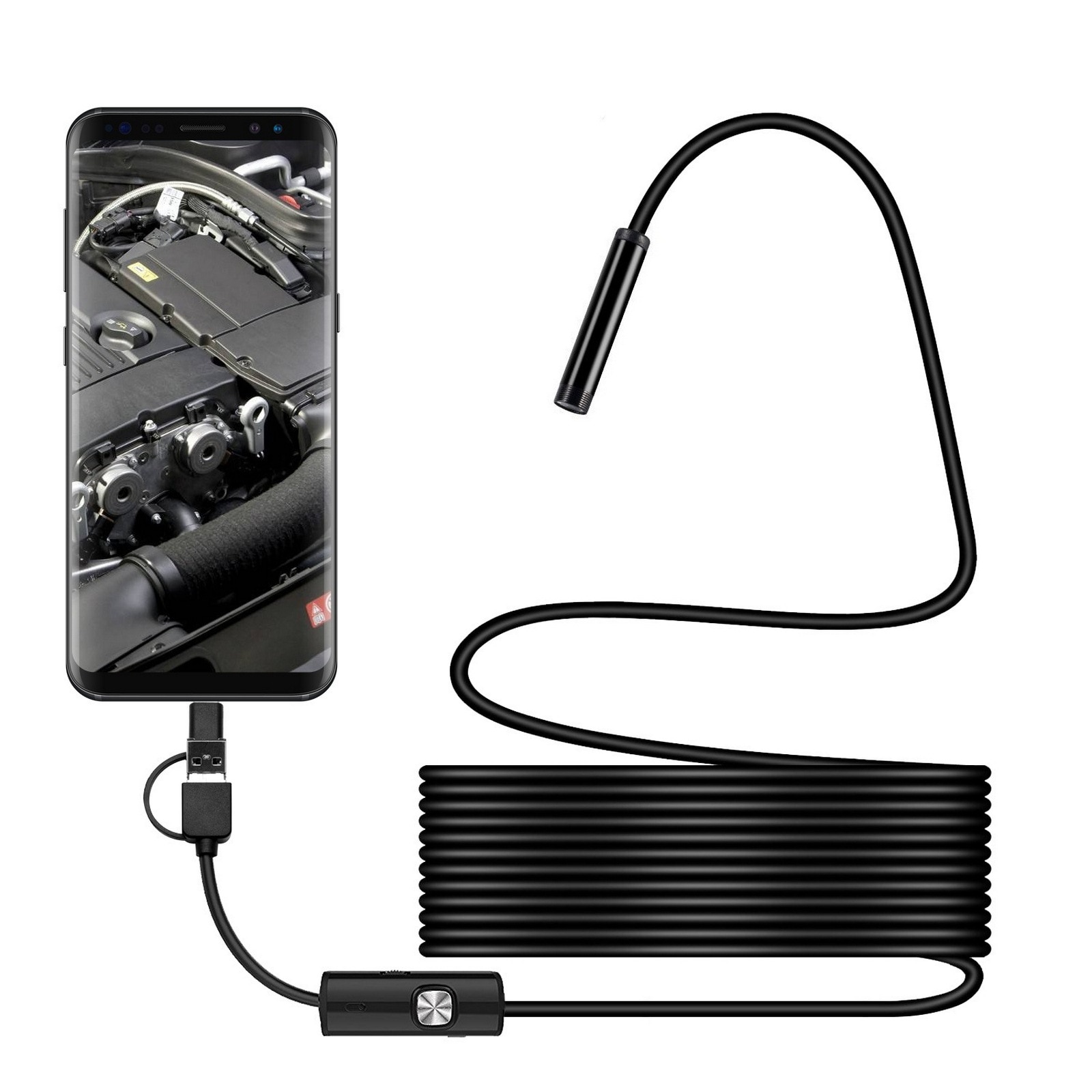 1M Endoscope Camera 7mm Waterproof 6 LED Borescope Car Inspection Camera for Android Phone Type C Endoscope Inspection
