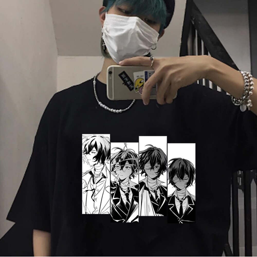 Anime Bungo Stray Dogs Dazai Osamu Print Cool Tops Unisex Short Sleeves T-Shirt Tees