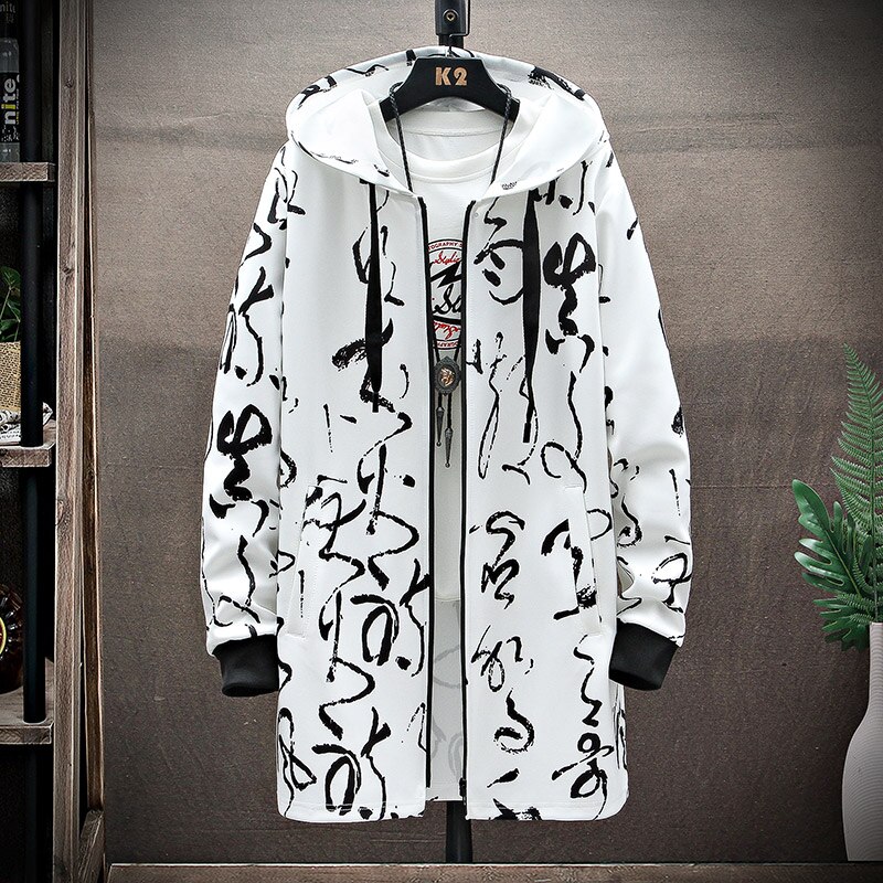 Men's hooded jackets, printed jackets for men, windbreaks, ribbon, casual wear, hip hop, streetwear, fall 2021