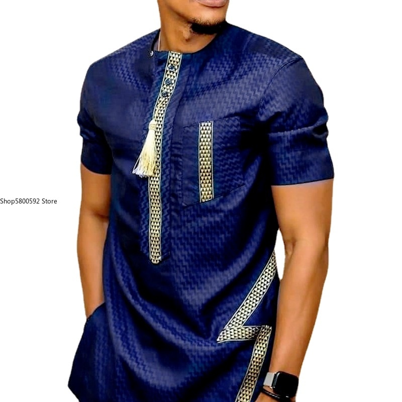 2022 Loose Men's Short Sleeve Printed Shirt African Dashiki Long Casual T-shirt Men's Top Fashion T-shirt Muslim Mens 