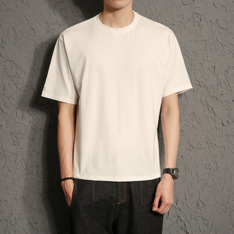 B1309-Short-sleeved t-shirt men's 2019 summer new white cotton round neck Slim print trend half sleeve