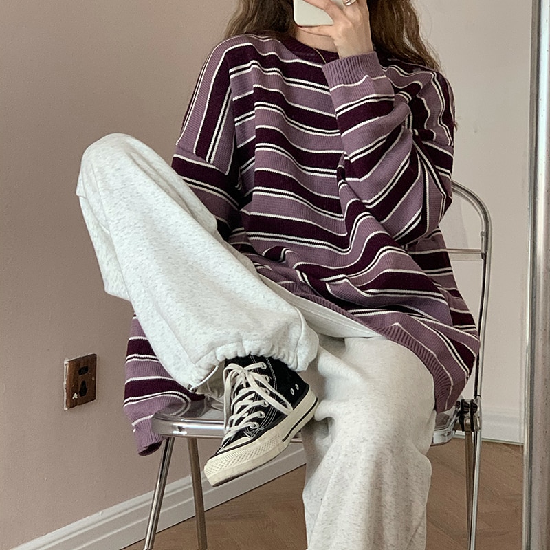 Cute Loose Ins Striped Sweater Women's Sweaters Japanese Kawaii Ulzzang Vintage Female Korean Harajuku Clothing For Women