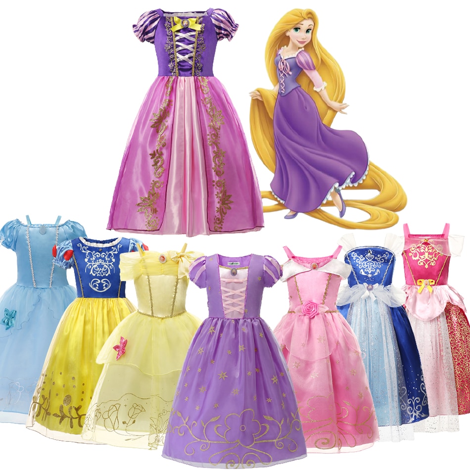 Girls Rapunzel Princess Dress Disney Fancy Cosplay Costume Baby Girl Ball Gown Party Gift Snow White Sofia Belle Party Vestidos