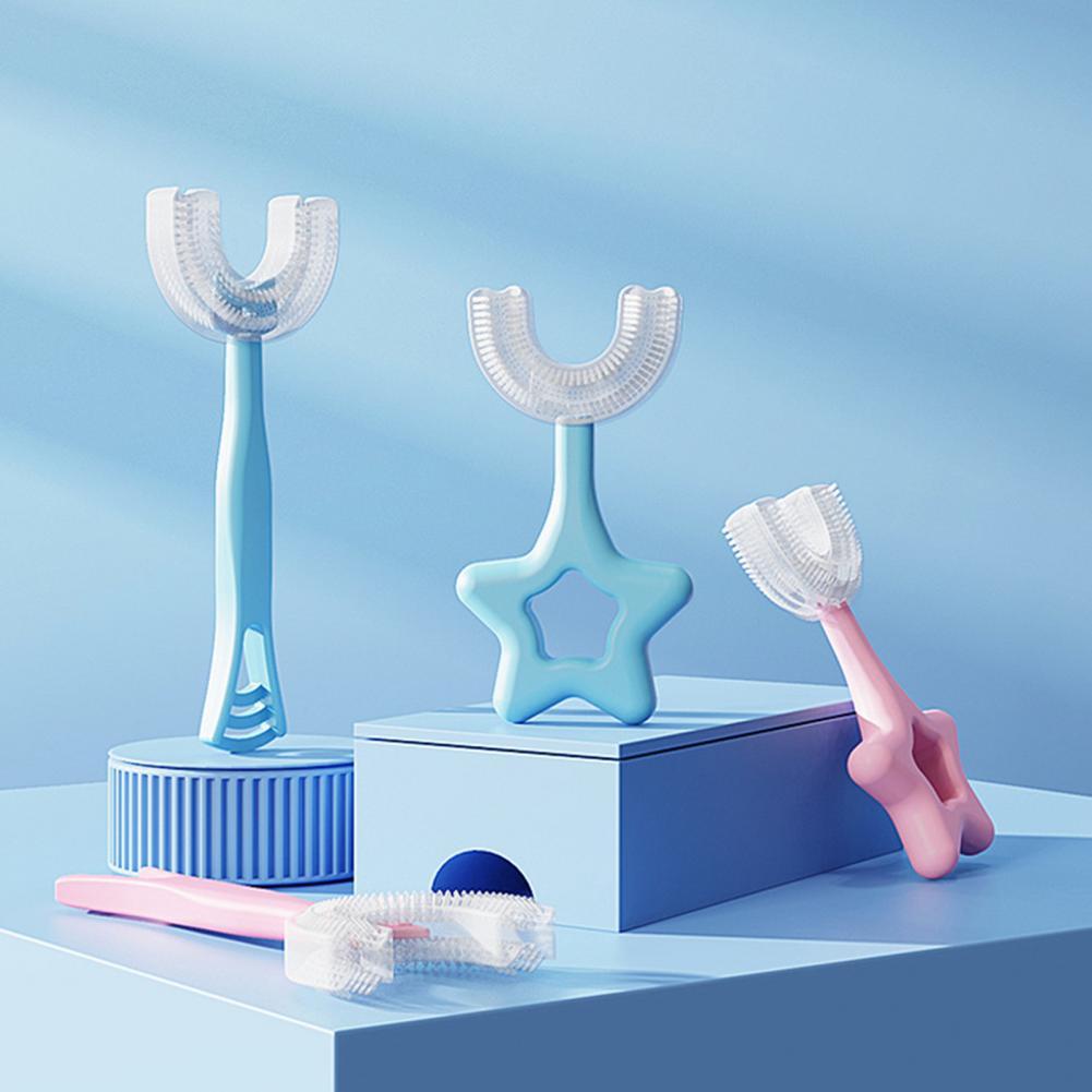 Kids Toothbrush 360 Degrees Cleaning Waterproof Silicone U-Type Modeling Children's Toothbrush for Home