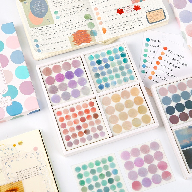 100 Sheets Fresh Natural Assorted Pastel Color Dot Decorative Stickers Set for Scrapbooking Material Collage DIY Crafts Journal