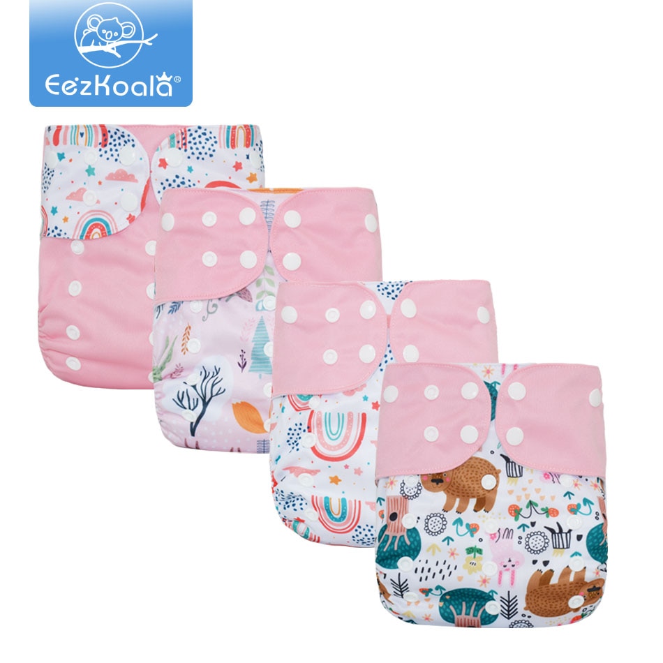 EezKoala 4pcs/set Eco-Friendly Cloth Pocket Diaper fast dry washable Baby Cloth Nappies Reusable Fit 5-15kg Baby Nappy