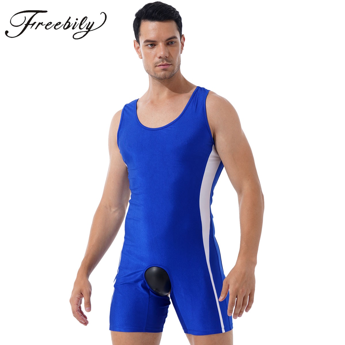 Mens Sexy Lingerie One-piece Open Butt Bodysuit Jumpsuit Nightwear Gay Sex Wrestling Singlet Crotchless Bodycon Undershirt