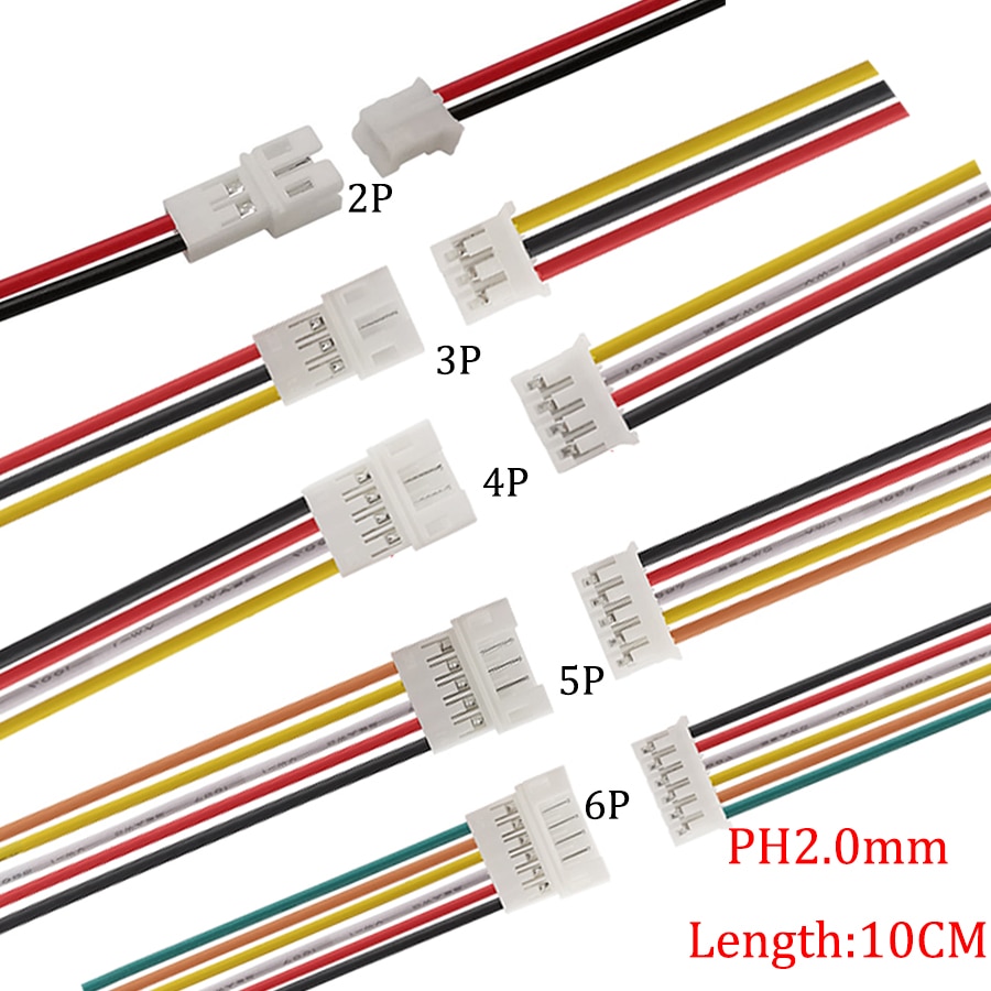 10Pair/20Pcs 26 AWG 10CM Micro 2.0mm Pitch JST Connector JST PH2.0 2P/3/4/5/6Pin Male Plug Female Jack Electrical Wire Connector