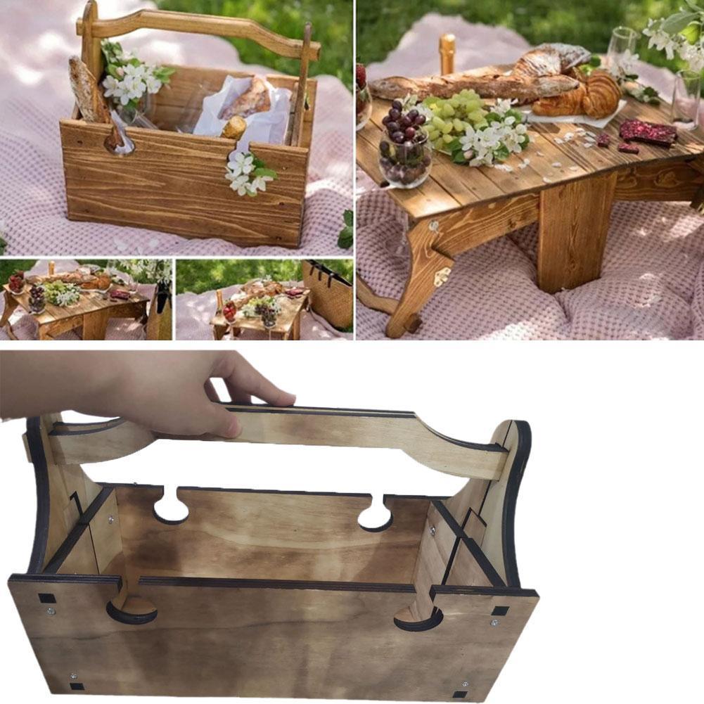 Portable Foldable Wooden Table Wooden Convertible Storage Wooden Basket