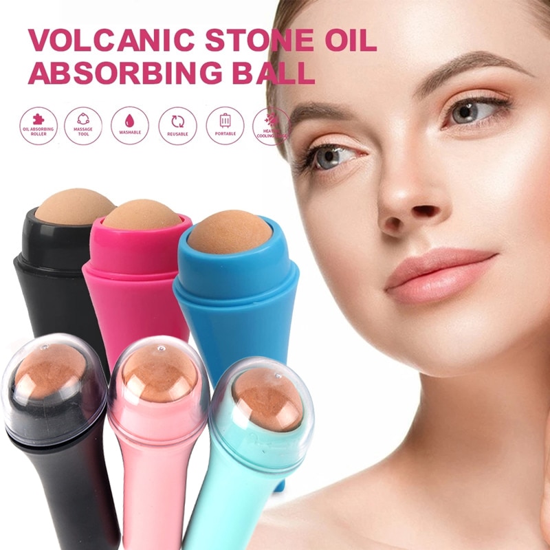 2Style 3Color Natural Volcanic Stone Facial Oil Absorbing Roller Mini Remove Fat T-zone Reusable Control Oil Face Skin Care Tool