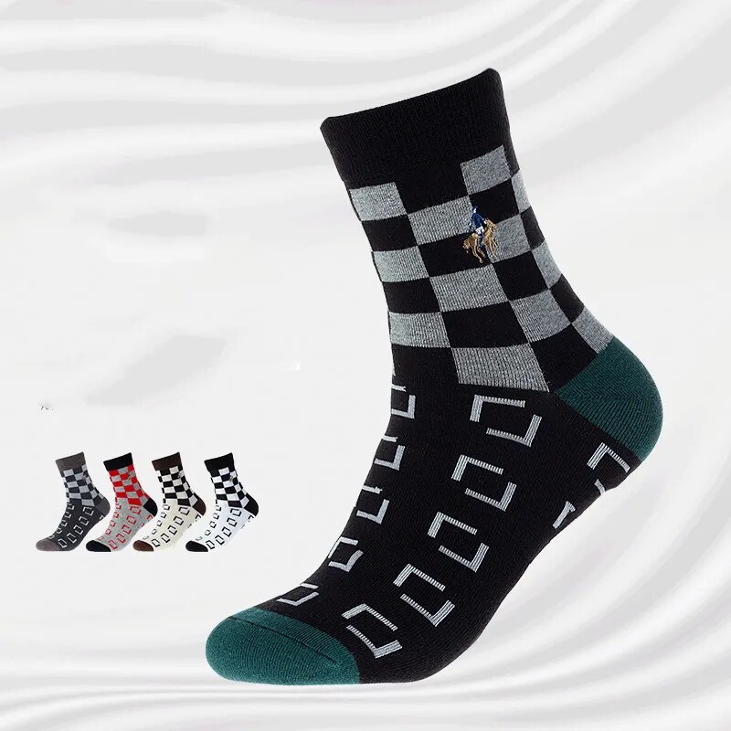 Autumn Winter New Combed Cotton Men's Socks Trend Casual Tube Socks British Plaid Male Socks 5 Pairs