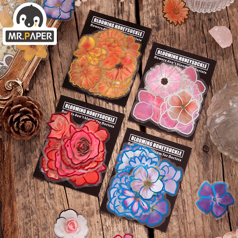 Mr.Paper8 Design Blooming Silver Flower Series PET Hot Stamping Sticker Bag Hand Account Decoration DIY Material Sticker