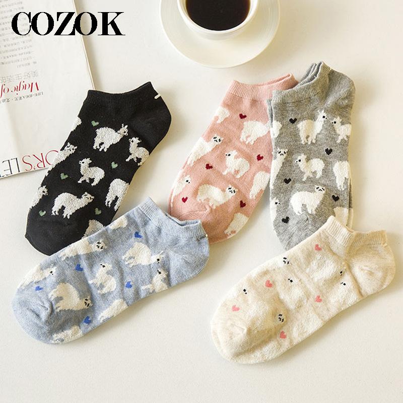 1Lot=3 Pairs Adult Women Cotton Ankle Short Alpaca Socks Harajuku Funny Cute Vicugnapacos Kawaii Animal Socks Female Girls Meias
