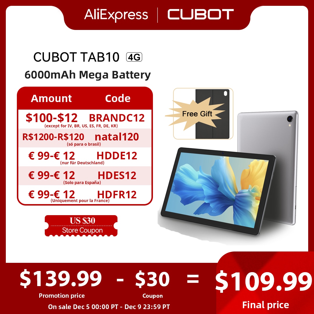 Cubot TAB 10 Tablet Android 11 Octa-core 10.1'' FHD+ Display 6000mAh 4GB+64GB 4G Network 13MP Rear Camera Tablet PC An