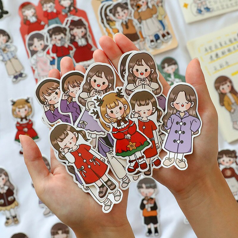 20 PCS Waterproof Cute Boys Girls Four Seasons Wearing Outfit Theme Decorative Stickers for Scrapbooking Diary DIY Phone Case