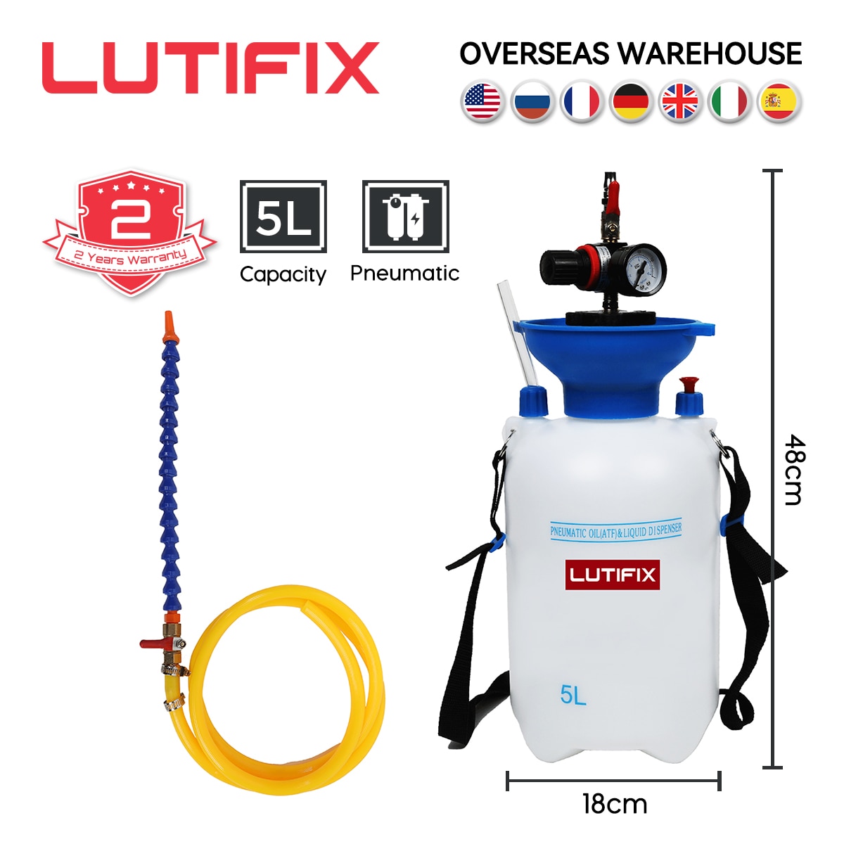 LUTIFIX 5L Pneumatic Gear Oil Pumping Pump High-Speed Oil Injector Filling Automobile Automatic Gearbox Transmission ATF Oil