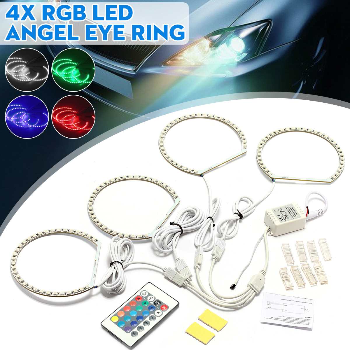 AMBOTHER 4PCS LED Angel Eyes Lights RGB Ring with Wireless Remote Control 33SMD for BMW E36 E38 E39 E46 M3