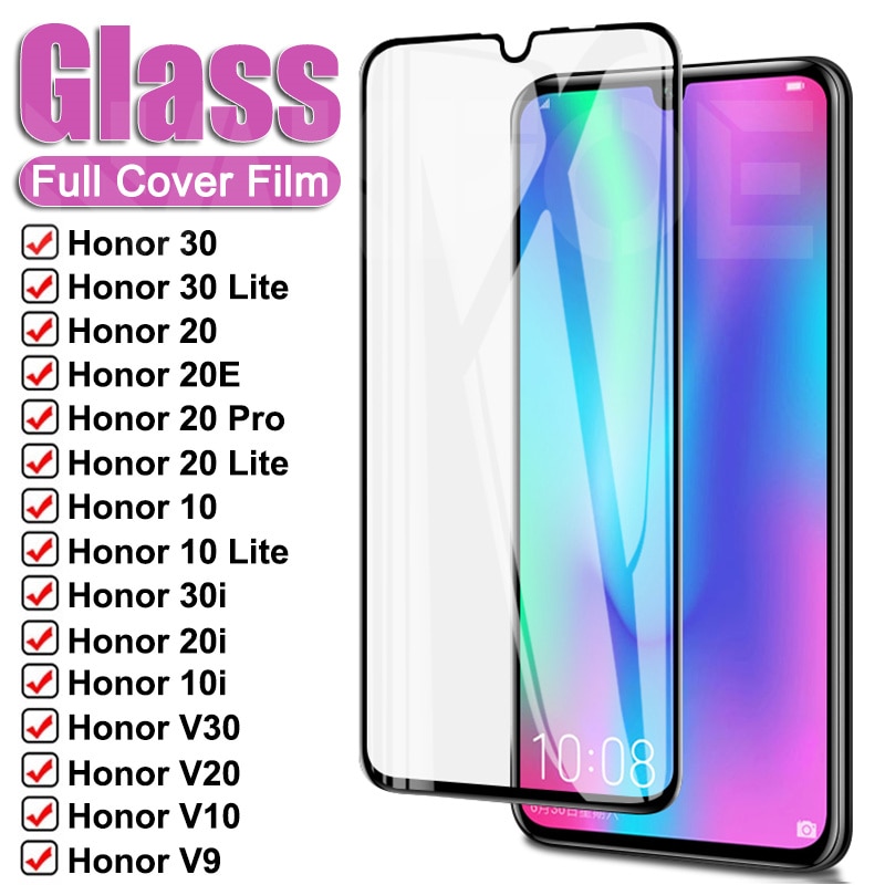 9D Full Protective Glass For Huawei Honor 30 20 Lite V30 V20 V10 Tempered Glass Honor 10 9 Lite 20E 30i 20i 10i Screen Protector