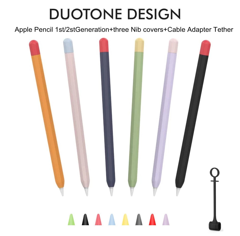 Apple Pencil 1st/2st Gen Silicone Sleeve Cover with three Nib covers Cable Adapter Tether Kit Compatible with 1/2st Generation