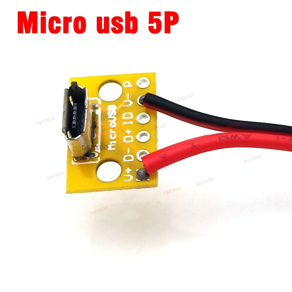 2pcs Micro usb Female Vertical USB Socket Charging Data Female Socket 5P USB Test Universal Board Hole Line Length 20cm