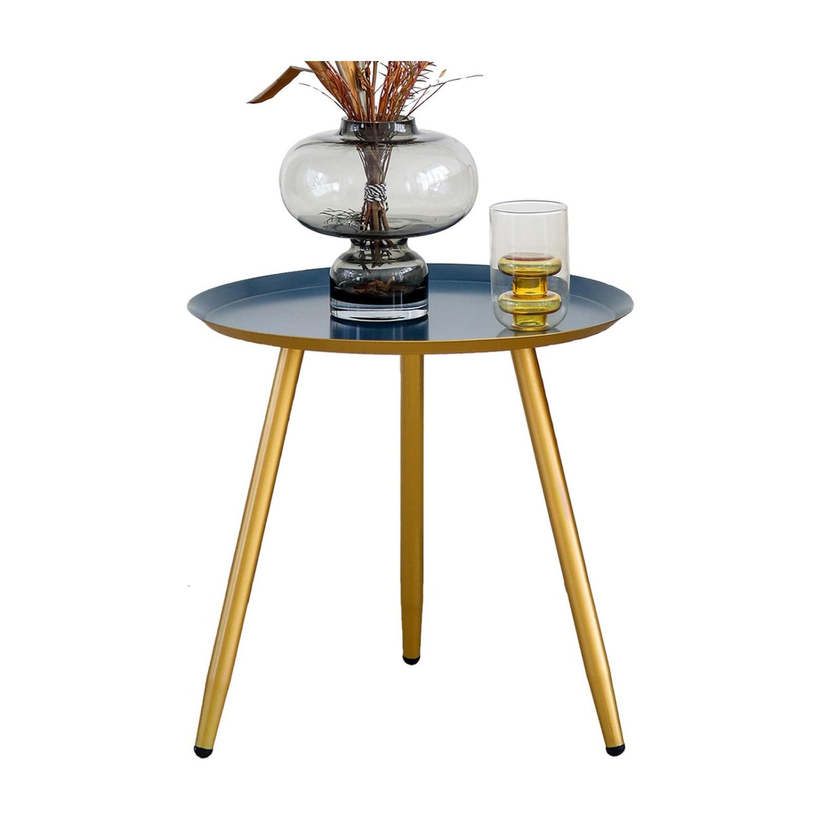 Metal Coffee Table Round Side Table 18" D x 17" H Tray Table Nightstand End Table for Living Room Bedroom Small Spaces