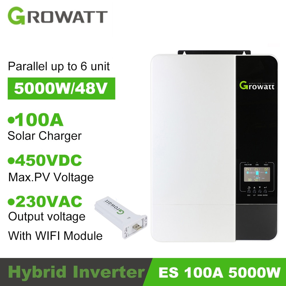 Growatt MPPT100A 5KVA 5000W 48VDC 230V Off Grid Solar Charger Inverter Max PV 450V 50/60Hz Pure Sine Wave can Without Batteries