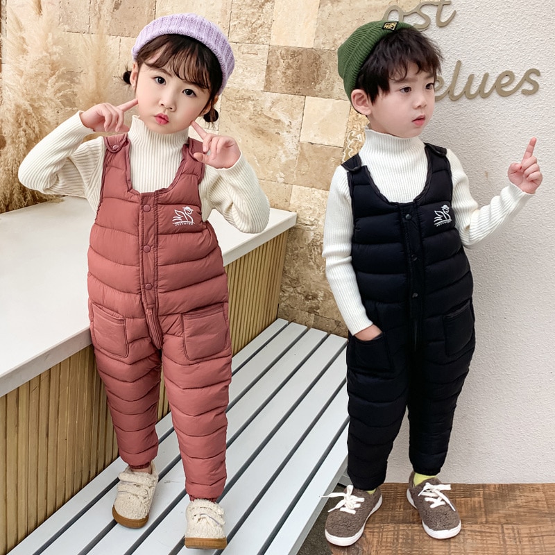 2021 Winter Girls Warm Overalls Autumn Boys Girl Thick Pants Baby Kids Jumpsuit High Quality Clothing Children Ski Overalls