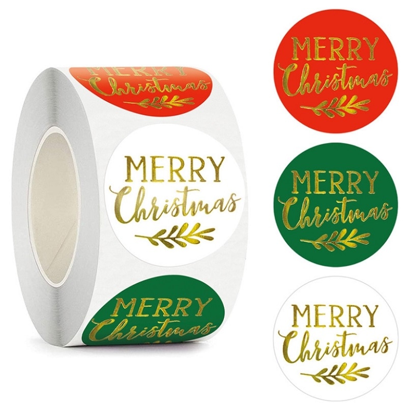 100/500PCS Round 38MM Merry Christmas Stickers Red Green White Thank You Card Label Sealing Stickers XMAS Decor Stationery