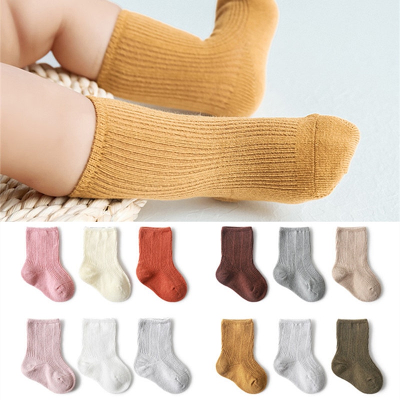 3Pairs Baby Girl Boy Socks Toddler Cotton Baby Winter Clothes Accessories Pure Color Combed Cotton Baby Kids Socks for Autumn
