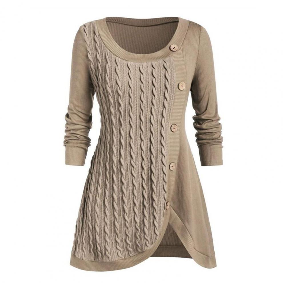 Knitted Top Crew Neck Irregular Stitching Twist Tunic Sweater Pullover Sweater Fashion