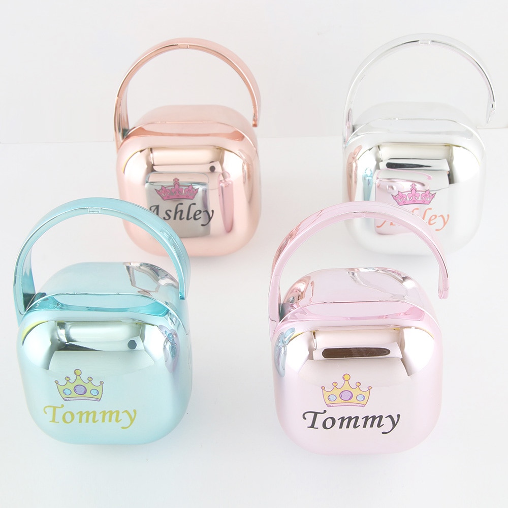 Personalized Any Name Photo With Crown Unique Gift Soother Storage Box Dustproof Pacifier Container Bling Pacifier Travel Box