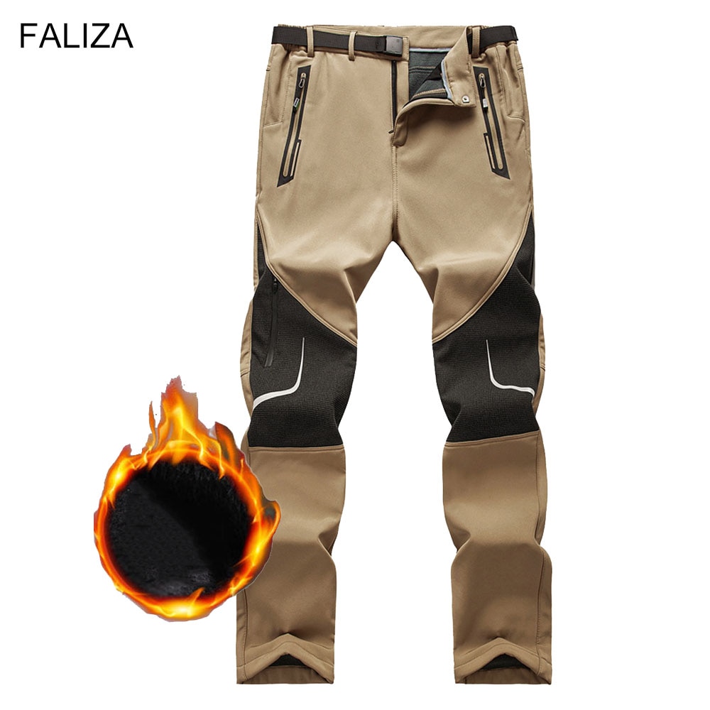 FALIZA Stretch Mens Reflective Pants Winter Thick Warm Fleece Softshell Waterproof Streetwear Mens Clothing Nylon Trousers PM52