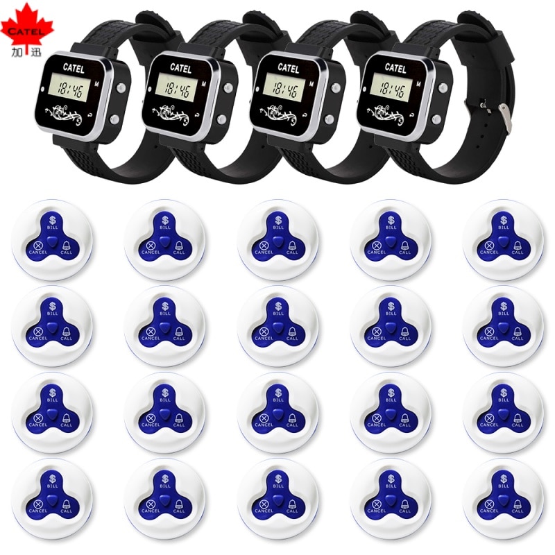 CATEL Waterproof 20 Button 4 Watch Receiver Wireless Calling System Call Button Pager for Restaurant Waiter Bell Buzzer