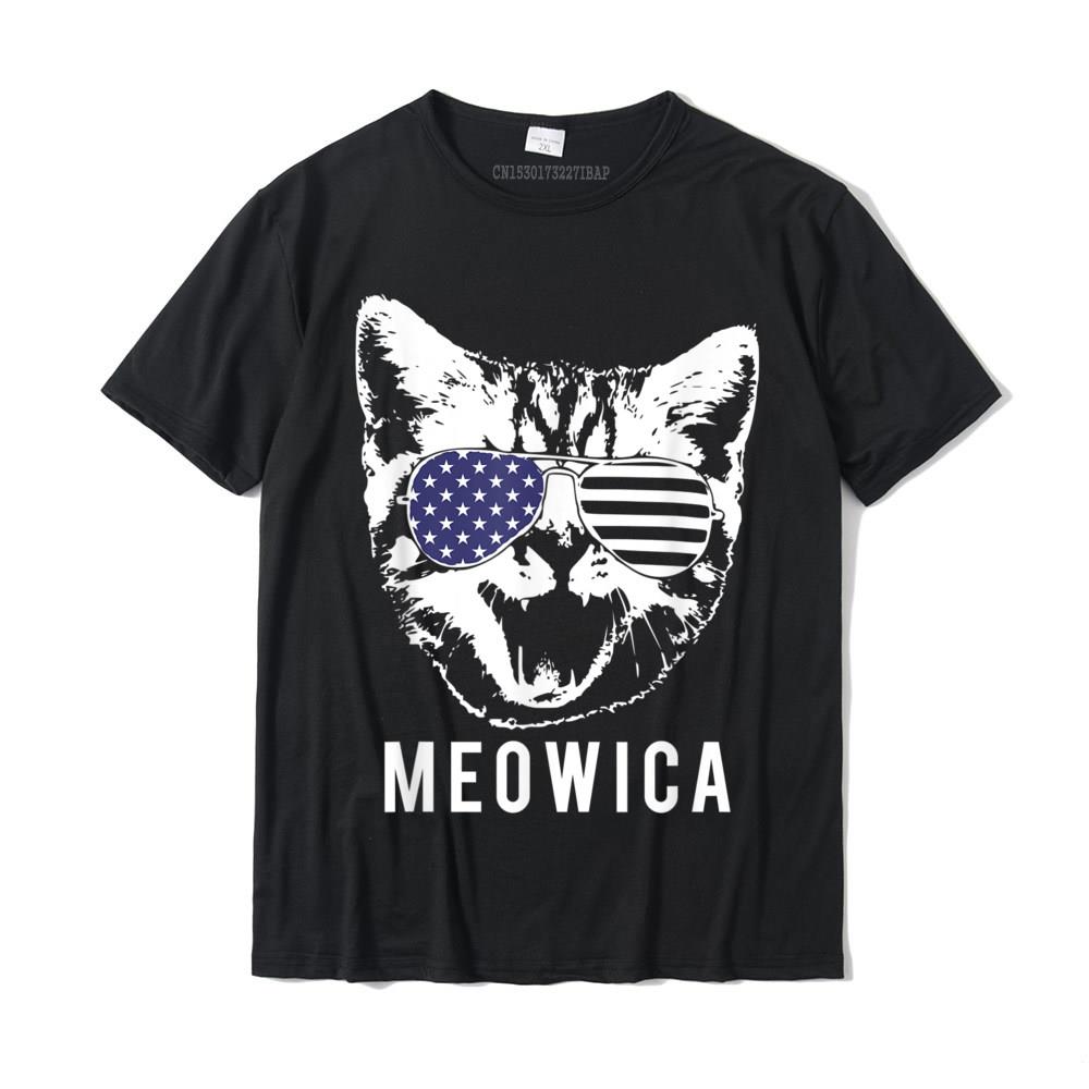 Meowica Funny Patriotic Cat 4th Of July T-Shirt T Shirt Classic Autumn Cotton Male Tshirts Printing Happy New Year