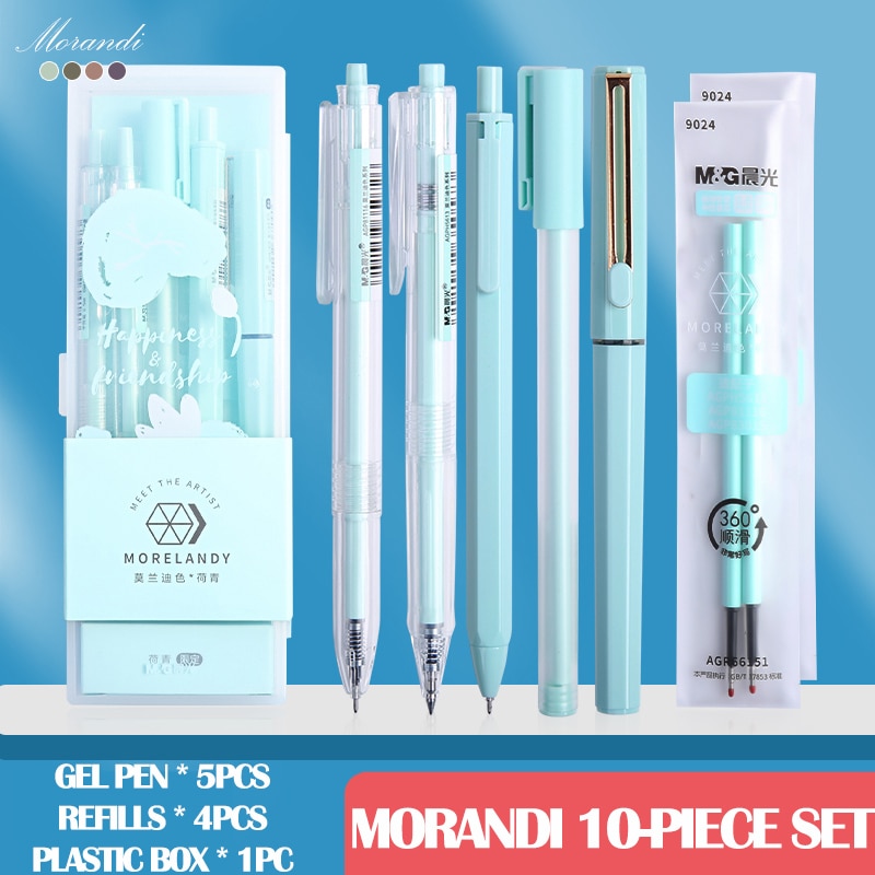 M&G 0.35mm/0.5mm Morandi Gel Pen set with Plastic Box Quick Drying Kawaii Color Bullet/Needle Tip black ink school Stationer