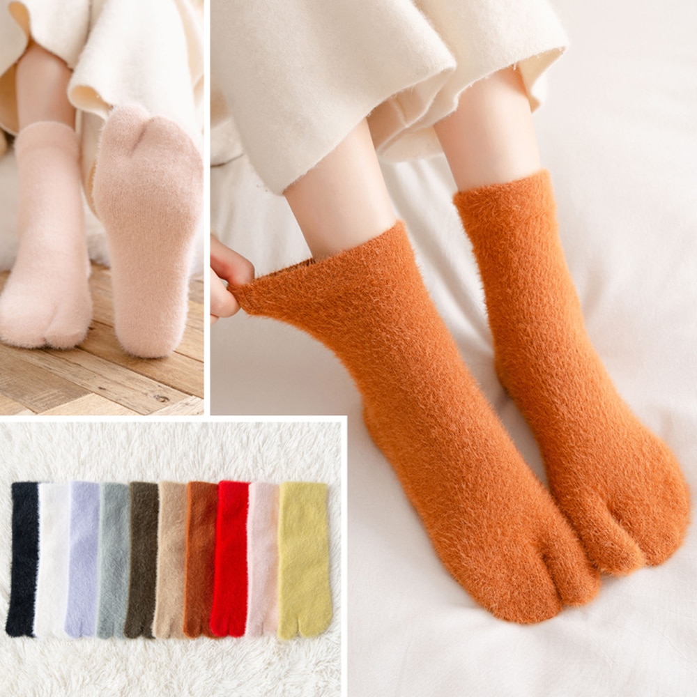 2021 Fashion 1Pair Two Toe Socks 2 Finger Mink Fleece Warm Winter Toe Socks Women's Men Middle Tube Split Toe Thickened Soc