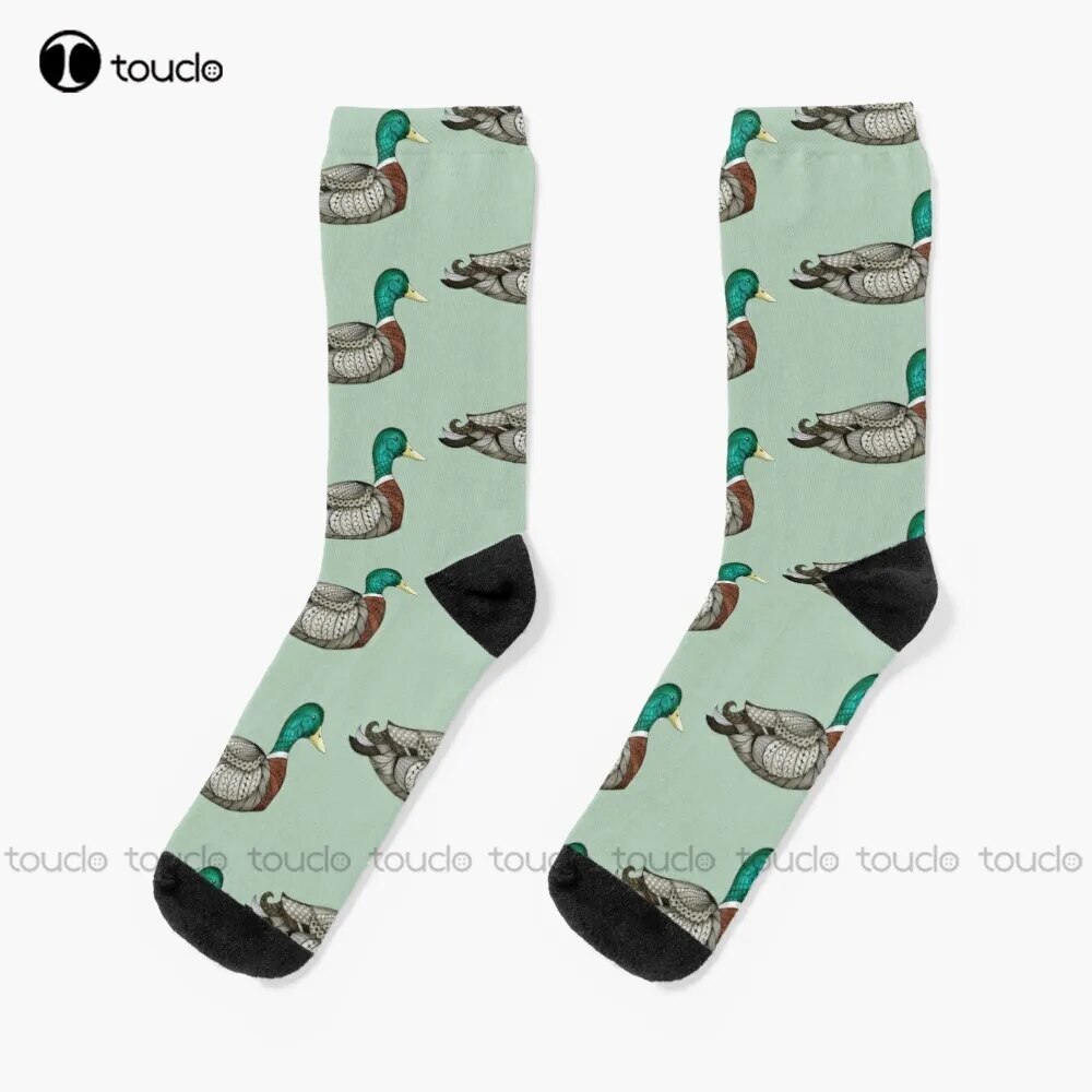 Mallard Duck Socks Mens Black Crew Socks Personalized Custom Unisex Adult Teen Youth Socks 360° Digital Print Fashion New