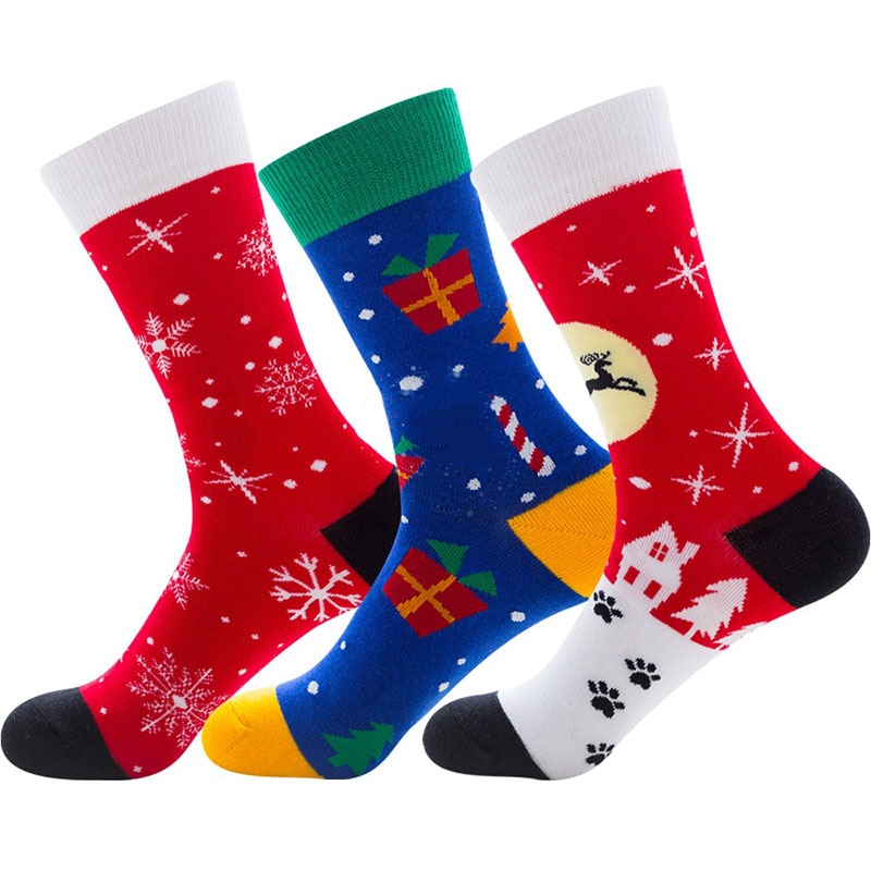 LKWDer 3 Pairs/lot Cotton Socks Men Size EUR39-46 New Year Santa Claus Christmas Snow Elk Gift Socks New Autumn Winter Long Sock