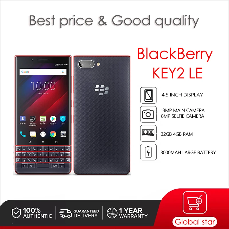 BlackBerry KEY2 LE Refurbished-Original Octa-core 13 MP 4.5" 3500 mAh 3GB RAM 32GB ROM 3G 4G LTE Cellphone