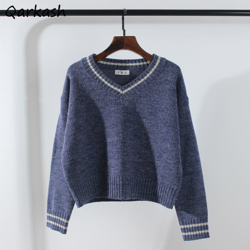 Pullovers Women V-neck Patchwork Design 12 Colors Stylish Loose Fit Ulzzang Female Cozy Popular Fashion Warm Autumn Ins Trendy