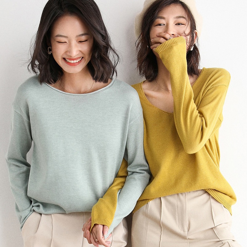 Basic Women Sweaters Cashmere Autumn Winter Tops Loose fitting Women Pullover Knitted Sweater Jumper Soft Warm Pull Cheap Tops