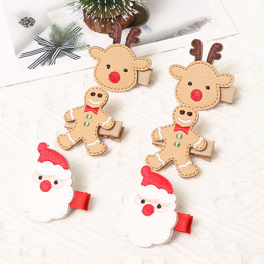 Christmas Decoration Baby Hair Clips Santa Claus Elk Gingerbread Handmade Designer Xmas Decor Hair Accessories Princess Gifts