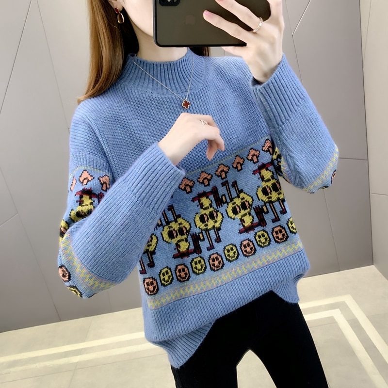 In the side room 213235 ranked no. 1 】 cartoon film geometry half a turtleneck collar knitting sweater [1193] 39