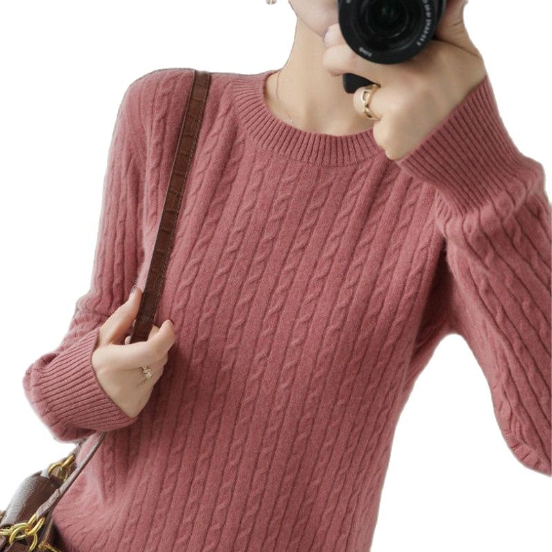 Autumn and Winter Sweater Female Knitwear Pullover Loose Outside Wear New Large Size Long Sleeve Pure Color Bottom Sweater S-3XL