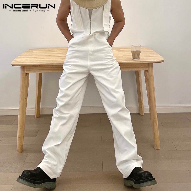 INCERUN Handsome Well Fitting New Men Sleeveless Zipper Rompers Leisure Overalls Male Fashionable Wide-leg Jumpsuits S-5XL 2021