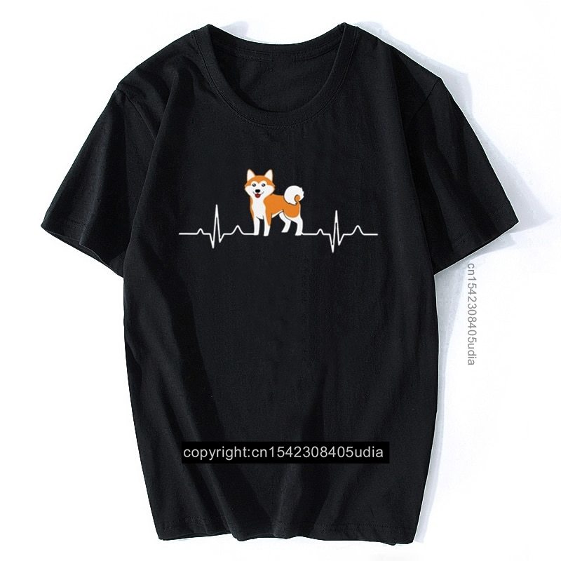 Kawaii Japanese Shiba Inu T Shirt Men Cotton Heartbeat Dog Tee O- Neck Short Sleeve Lovely Tshirt Fashion Casual T-Shirt Gift