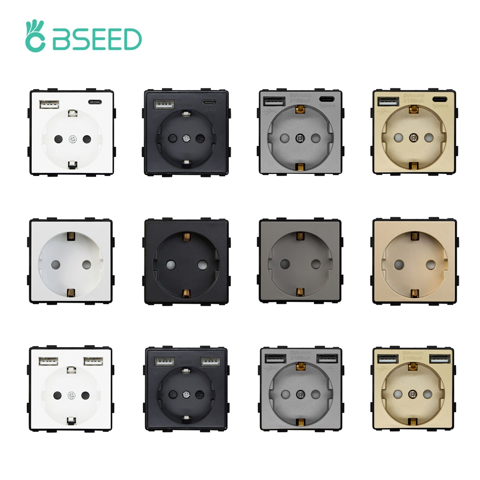 BSEED Type-C USB Socket EU Power Outlets USB Wall Electric Plug DIY Spare Parts Free Combination With Frame